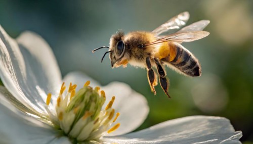 Animals, Symbol, Bee, Honey bee flies towards a flower, Apis mellifera, AI-generated, AI generated