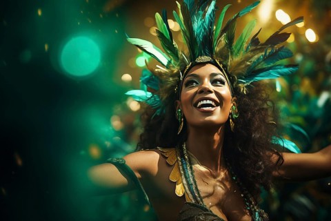 Captivating image capturing the essence of the Rio Carnival, showcasing a dancer adorned in an