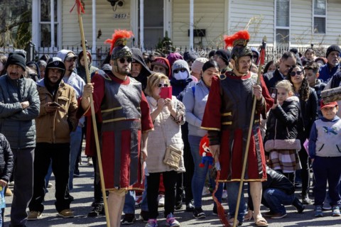 Detroit, Michigan, The Stations of the Cross are portrayed, in Spanish, on Good Friday at the
