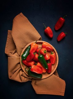 Mini sweet pepper, set, colored peppers, top view, no people, assortment