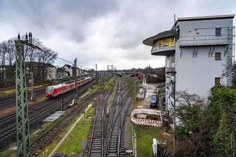 The Deutsche Bahn AG signal box in Mülheim-Styrum, controls train traffic on one of the busiest
