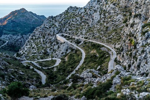 Serpentine road Ma-2141, winding road to Sa Calobra, in the north-west of Majorca, Balearic