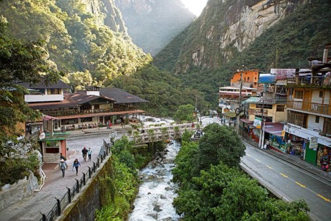 View of Machu Picchu Pueblo or Aguas Calientes, Cusco region, Peru, South America