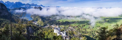 Neuschwanstein Castle and the Alpsee, near Hohenschwangau, Romantic Road, Ostallgäu, Bavaria,