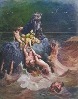 Copperplate engraving from the Dore Bible illustrating Genesis, The Flood by Gustave Dore 1832-1883