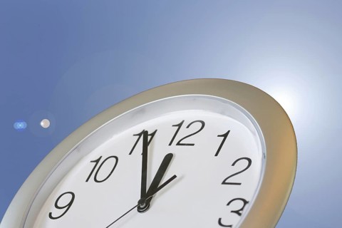 Climate change symbol: clock shows five to twelve