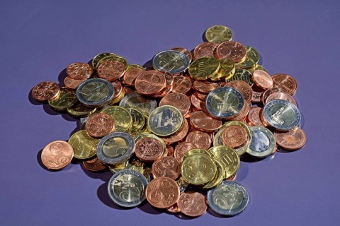 Euro coins, small change, a pile of money, Hamburg, Hamburg, Federal Republic of Germany
