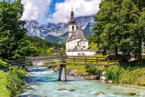 Church of St Sebastian in the Bavarian Alps in Ramsau near Berchtesgaden, Germany, Europe