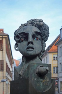 Sculpture Lech and Malsche by Jürgen Goertz, Malsche, female figure, head, face, bizarre, abstract,
