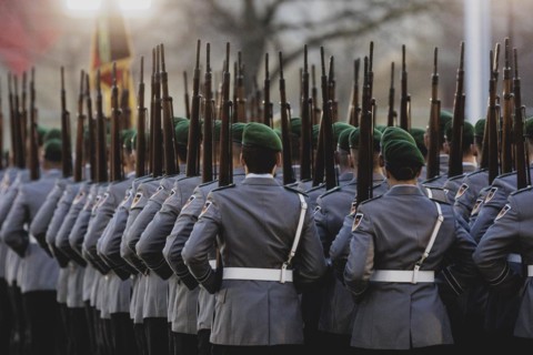 Soldiers from the Bundeswehr Guard Battalion, photographed during a reception with military honours