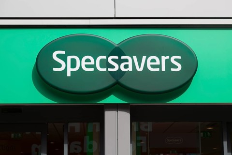 Close up Specsavers opticians shop Ipswich, Suffolk, England, UK