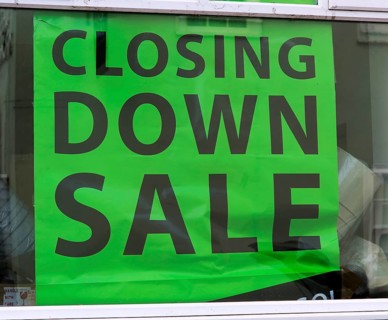 Closing Down sale large shop window poster, England, UK