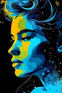 AI generated abstract portrait in vector art foundation watercolor textures with overlapping