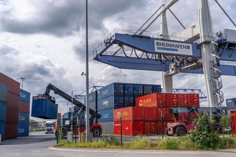 Container terminal at the Rhine harbour Krefeld, inland port, 4th largest public port in North