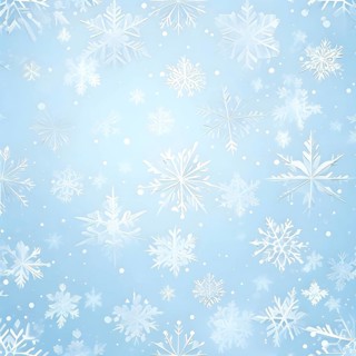 Abstract pattern of snowflakes in varying sizes and shapes in soft white and blue gradients, AI
