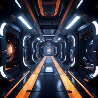 Three dimensional render of futuristic corridor inside a spaceship or space station, AI generated
