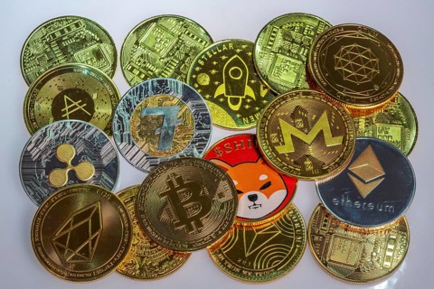 Various cryptocurrencies, symbol coins, optical placeholder for the digital currency, blockchain,