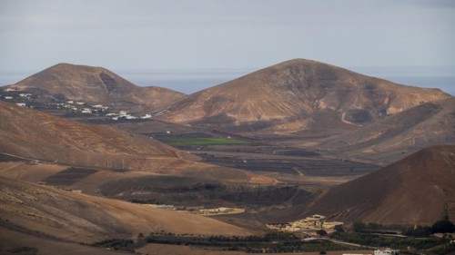 Volcanic landscape, aerial view, near Uga, Lanzarote, Canary Islands, Spain, Europe