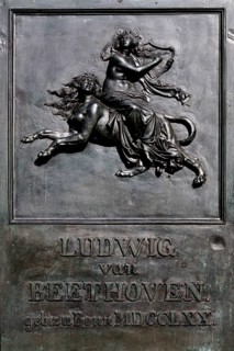 Beethoven monument, detail, commemorating the famous composer Ludwig van Beethoven, Muensterplatz,