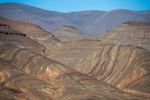Colourful mountains, layered landscape, Gorges du Dades, Dades Gorge, Taboulmante, Morocco, Africa