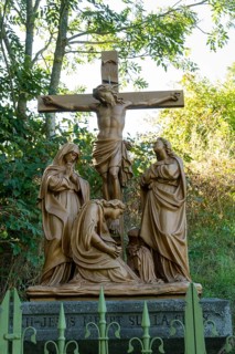 Orcival in Auvergne Volcanoes Regional Natural Park, Statues of Christ's Way of the Cross. Puy de