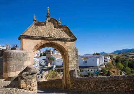 Puerta de Felipe V historic city gateway into the old city, Ronda, Spain, Europe