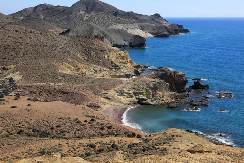 Coastal landscape Cabo de Gata natural park, Monsul, near San José, Almeria, Spain, Europe