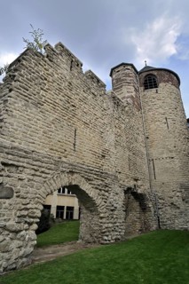 Ruin of the old medieval city wall and Anneessens Tower, Brussels, Belgium, Europe