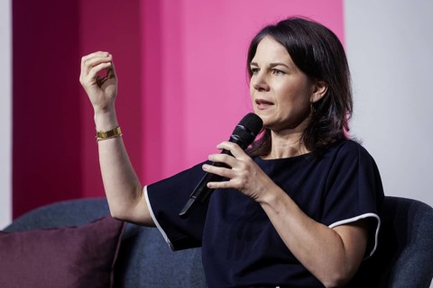 Annalena Bärbock (Alliance 90/The Greens), Federal Foreign Minister, recorded as part of a dialogue