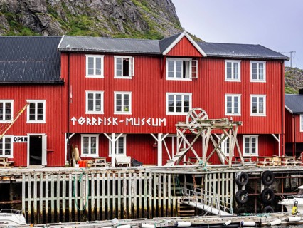 Tørrfisk museum (dried fish museum), the typical red wooden houses are now used as museum, village