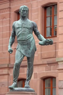 Shoemaker's fountain and monument to shoemaker Johann Joß for the shoe industry, shoe production,