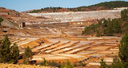 Lunar like despoiled landscape from opencast mineral extraction in the Minas de Riotinto mining
