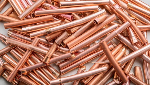 Material, metal, copper, a large quantity of pipes and pipe sections