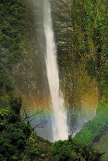 Humboldt Falls with rainbow, Hollyford Valley, Fiordland National Park, South West New Zealand
