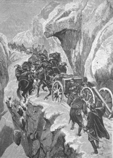 Dangerous passage at the Schipka Pass. Military train to the battle, The Battle of the Shipka Pass,