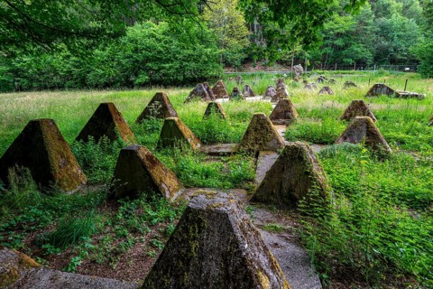 Remains of the Westwall across the Grölisbach, near Roetgen, 100 metre long anti-tank barrier