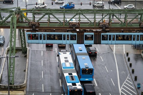 WSW buses at the central bus station, WSW buses, at the main railway station, suspension railway,