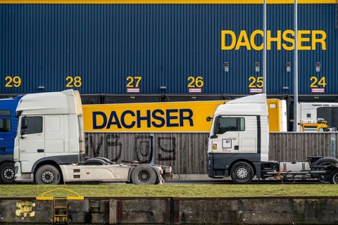 Dachser logistics centre in Herne-Börnig, truck tractors waiting for their next journey and the