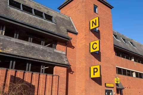 NCP sign, National Car Parks, Foundation Street, Ipswich, Suffolk, England, UK