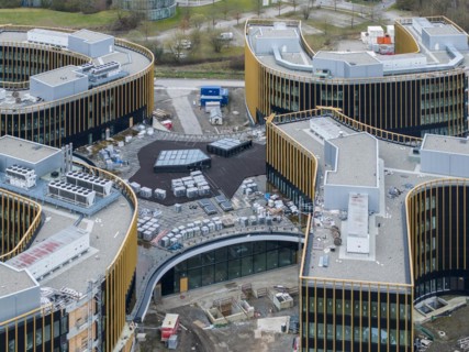 IBM construction project in Ehningen: Large construction site Technology Campus. Once the buildings