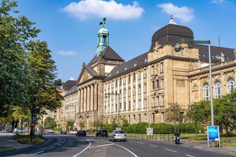 Building of the Düsseldorf district government, on Cecilienallee, administration building,