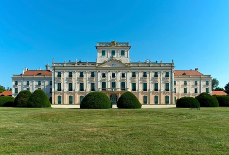 Eszterhazy Palace, also known as Eszterháza Palace or Fertöd Palace, palace view from the French
