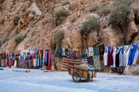 Typical stalls in the Todra Gorge or Gorges du Toudra, near Tinghir, Morocco, Africa