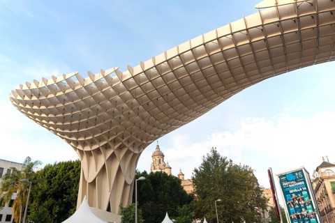 Metropol Parasol wooden structure in Plaza La Encarnación, Seville, Spain, architect Jürgen