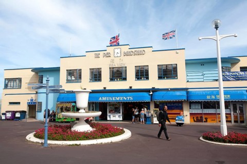 The Pier Bandstand amusements on the seafront at Weymouth, Dorset, England, UK