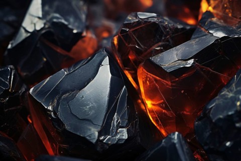 Close up of black and orange Obsidian crystal. KI generiert, generiert AI generated