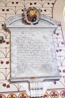 Memorial wall tablet to Mary Nicholas who helped King Charles II to escape capture, Church of Saint