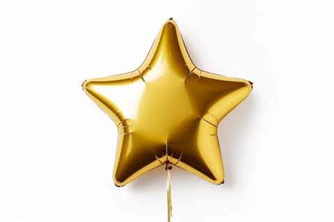 Golden star shaped foil balloon on white background. KI generiert, generiert AI generated