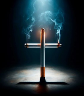 A cross of glowing cigarettes, symbolic image smoker, nicotine, tobacco, tobacco consumption,