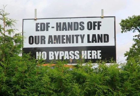 No Bypass protest poster against EDF plans for amenity land, Stratford St Andrew, Suffolk, England,